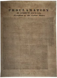 Yhdysvaltain presidentin Andrew Jacksonin (1767-1845) julistus 10. joulukuuta 1832