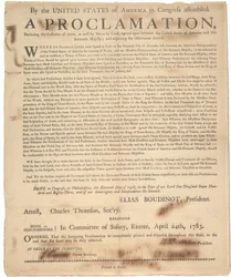 Kongressin julistus aseiden lopettamisesta ja sodan päättymisestä, 24. huhtikuuta 1783
