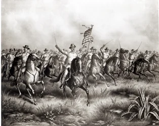 Rough Riders: eversti Theodore Roosevelt, Yhdysvaltain komentaja San Juan Hillissä, Santiago, Kuuba, 1898