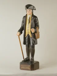 Diedrich Knickerbockerin veistos, joka seisoi Knickerbocker Hallissa New Yorkissa, n. 1850-67 (maalattu puu)