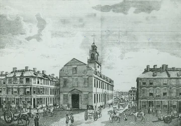 Lounaisnäkymä Old State Housesta, Boston, 1881