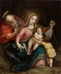 Pyhä perhe Pyhän Johannes Kastajan kanssa, 1700-luku (öljy kullalla kuparilla)