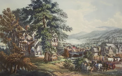 Evangelinen koti, Acadian Land, pubi. 1864, Currier & Ives