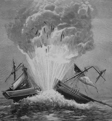 Ensimmäinen Robert Fultonin (1765-1815) keksimä torpedo räjäyttää tanskalaisen Dorothee-prikan Walmerin lahdella.