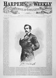 Harper’s Weeklyn kansi Abraham Lincolnin (1809-65) salamurhan jälkeen, kuvituksena John Wilkes Booth (1838-65), 29. huhtikuuta 1865