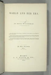 Eliza Wood Farnhamin (1815-64) Naiset ja hänen aikansa otsikkosivu, julkaistu New Yorkissa, 1864 (painettu)