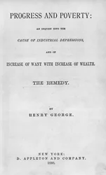 Nimisivu Henry Georgen Progress and Poverty -julkaisuun, julkaistu vuonna 1880 (painettu)