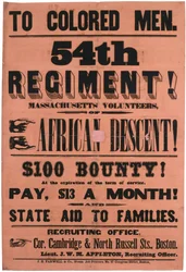 Värillisille miehille. 54. rykmentti! Massachusetts Volunteers, afrikkalaissyntyinen, 1863