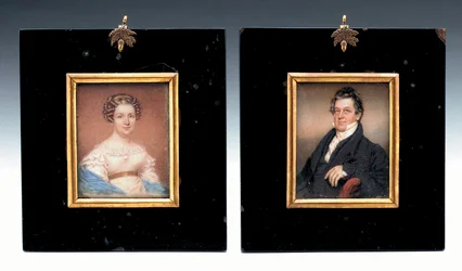 Kaksi miniatyyriä kapteeni Arent Schuyler de Peysteristä ja hänen vaimostaan Sarah Macombista (akvarelli norsunluulla)