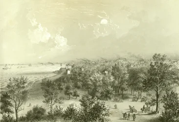 Näkymä Lake View Housesta, Chicago Illustrated, James W. Sheahanin kirjalliset kuvaukset, julkaisija Jevne & Almini, Chicago, 1866-67