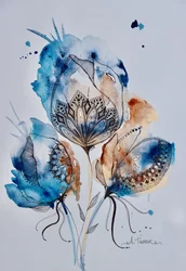 Mandala Floral (sininen, kulta, palanut sienna)