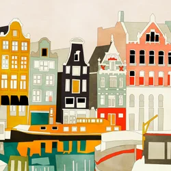 Amsterdamin taloja ja laivoja, näkymä 1