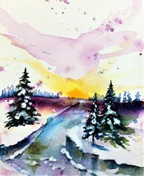 Värikäs talvinen auringonlasku