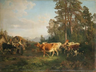Maisema lehmien kanssa