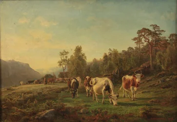 Maisema lehmien kanssa