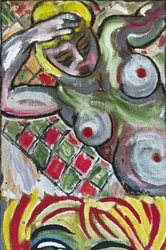 EXPRESSIONIST FEMALE NUDE, 2012 (akryyli juuttikankaalle puukehykseen pingotettuna)