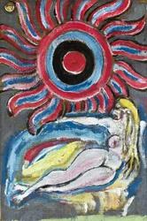 NAKED LYING IN THE SUN, 2012 (akryyli juuttikankaalle puukehykseen pingotettuna)
