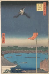 "Azuma Bridge from Komagatado Temple" sarjasta Sata kuuluisaa Edo Me... -näkymää, 1857.