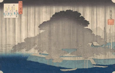 Night Rain at Karasaki, sarjasta Eight Views of O-mi, n. 1835, n. 1835.
