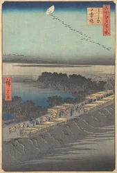 "Nihon Embankment at Yoshiwara", sarjasta Sata kuuluisaa Edo Meisho E... -näkymää, 1857.