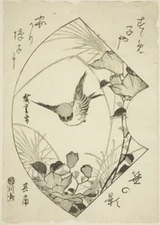 Syyskukka ja varpunen, noin 1835 (puupiirros; koban)