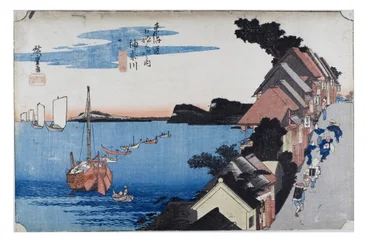 Nro 4 Kanagawa - rantakatu, Edo-kausi, noin 1833-34 (puupiirros paperille)