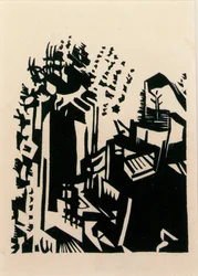 Kalastajia, n.1940 (puupiirros)