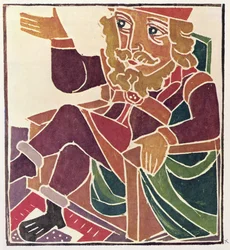 Pantagruel julistaa tuomionsa ("La Sentence") kahden herran välisessä monimutkaisessa asiassa, kuvitus Francois Rabelais