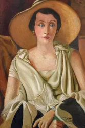 Muotokuva Madame Paul Guillaumesta, jolla on suuri hattu.