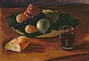 Asetelma viinilasillisen kanssa, noin 1932 (öljy kankaalle).