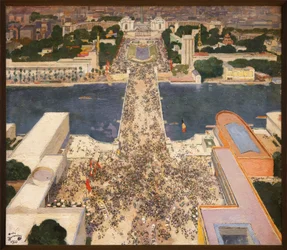 Vuoden 1937 kansainvälinen näyttely nähtynä Eiffel-tornin toisesta kerroksesta. Chaillot