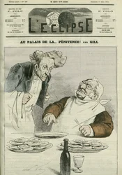 Katumuksen palatsissa tasavallan presidentti Adolphe Thiersin (1797-1877) pilakuva. Kansi "" L