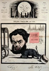 Karikatyyri Jules Vallesin kansikuva La Lune -lehdestä, heinäkuu 1867 (värilitho)