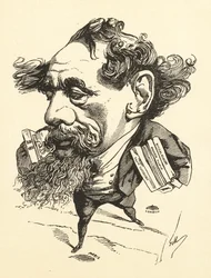 Sarjakuva Charles Dickensistä ylittämässä Englannin kanavaa, 1868