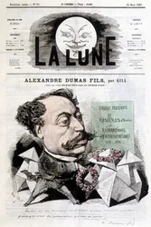 Gillin sarjakuvapiirros Alexandre Dumas Filsistä. Kansi "" La Lune"" 24.3.1867.
