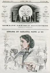 Muotokuva italialaisista oopperalaulajista Adelinasta (1843-1919) ja Carlotta Patista (1835-1889). Gillin sarjakuva elokuvassa "The Moon", 25. marraskuuta
