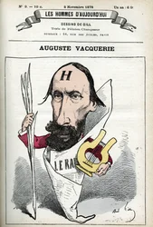 Auguste Vacquerie (1819-1895), ranskalaisen runoilijan, näytelmäkirjailijan ja toimittajan muotokuva. Sarjakuva Gill, Paris.
