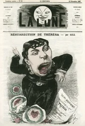 Muotokuva ranskalaisesta operettilaulajasta Emma Valladon dit Theresasta (1837-1913). Gillin sarjakuva elokuvassa "La Lune", 15. joulukuuta