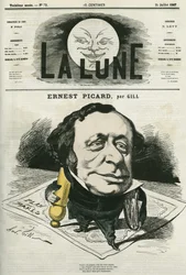Ernest Picardin (1821-1877), ranskalaisen toimittajan ja lakimiehen muotokuva. Gillin sarjakuva elokuvassa "La Lune", 21. heinäkuuta