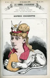 Muotokuva ranskalaisesta teatterinäyttelijästä Sophie Croizettesta. Karikatyyri Gill, Paris.