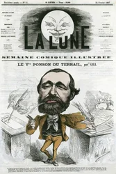Viconte Ponson du Terrailin (1829-1871), ranskalaisen suositun kirjailijan, romaani-saippuaoopperan kirjoittajan muotokuva. Gillin sarjakuva elokuvassa "The Moon", 24. helmikuuta