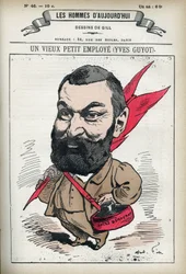 Muotokuva Yves Guyotista (1843-1928), ranskalainen poliitikko, publicisti ja taloustieteilijä. Sarjakuva Gill, Paris.