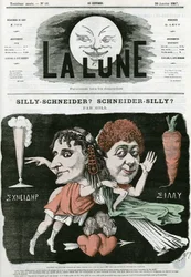 Tyhmä Schneider? Scheiner-tyhmä? , karikatyyri muinaisen maalauksen fragmentista. Gillin sarjakuva elokuvassa "La Lune", 20. tammikuuta
