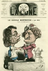 Montrouge-pariskunta Folies-Marigny-teatterissa. Gillin sarjakuva elokuvassa "La Lune", 10. tammikuuta