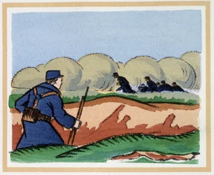 22. huhtikuuta 1915: Saksalaiset käyttävät tukahduttavia kaasuja - Andre Hellen (1871-1945) "The Book of Heroic Hours 1914/1918"