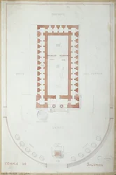 Suunnitelma Salomon temppelistä Jerusalemissa, 1800-luvun puoliväli (muste ja wc paperilla)