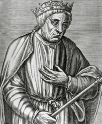 Suurena (1310-1370) tunnetun Puolan kuninkaan Casimir III:n muotokuva, kaiverrus teoksesta Les Vrais pourtraits et Lives des Hommes illustres