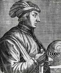 Luccan herran Castruccio Castracanin (noin 1281-1328) muotokuva, kaiverrus teoksesta The True Portraits and Lifes of Illustrious Men