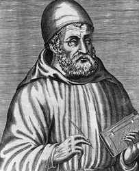 John Dunsin muotokuva, jota kutsutaan yleisesti nimellä Duns Scotus (1265 tai 1266-1308), skotlantilainen filosofi ja teologi, Andre Thevetin (1504-1592) kaiverrus kirjasta Maineikkaiden kreikkalaisten, latinalaisten ja pakanalaisten miesten todelliset muo