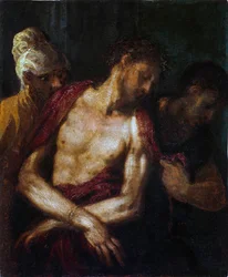 Ecce Homo par Schiavone, Andrea (noin 1520-1582). Öljy puulle, koko: 34,9x31,4